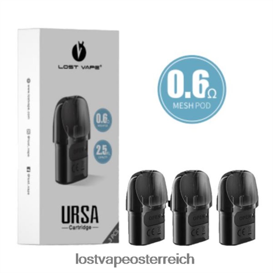 Lost Vape Wholesale - 66TH266 Lost Vape URSA Ersatzkapseln | 2,5 ml (3er-Pack) schwarz 0,6 Ohm